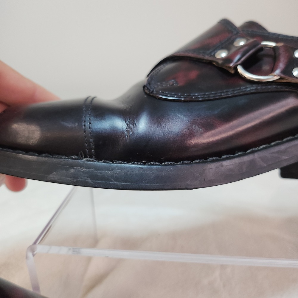 Vintage 90s Oxblood Leather Monk Strap Loafers Womens 8.5 Chunky Cyber Goth - Picture 9 of 13